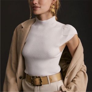 Anthropologie white mock neck sweater tee Small
